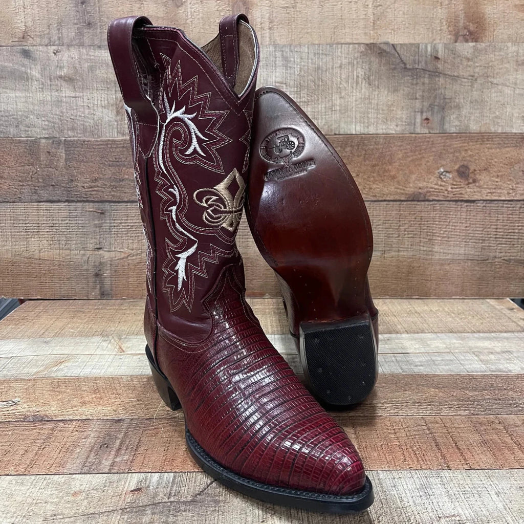 Men's Cowboy Boot Lizard Print Genuine Leather Western Est. 099 Wine - OriginalWestern.com