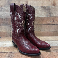 Men's Cowboy Boot Lizard Print Genuine Leather Western Est. 099 Wine - OriginalWestern.com