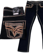 Men's Boot Cut Western Jeans – Stretch Denim Cowboy Pants – Black 12101
