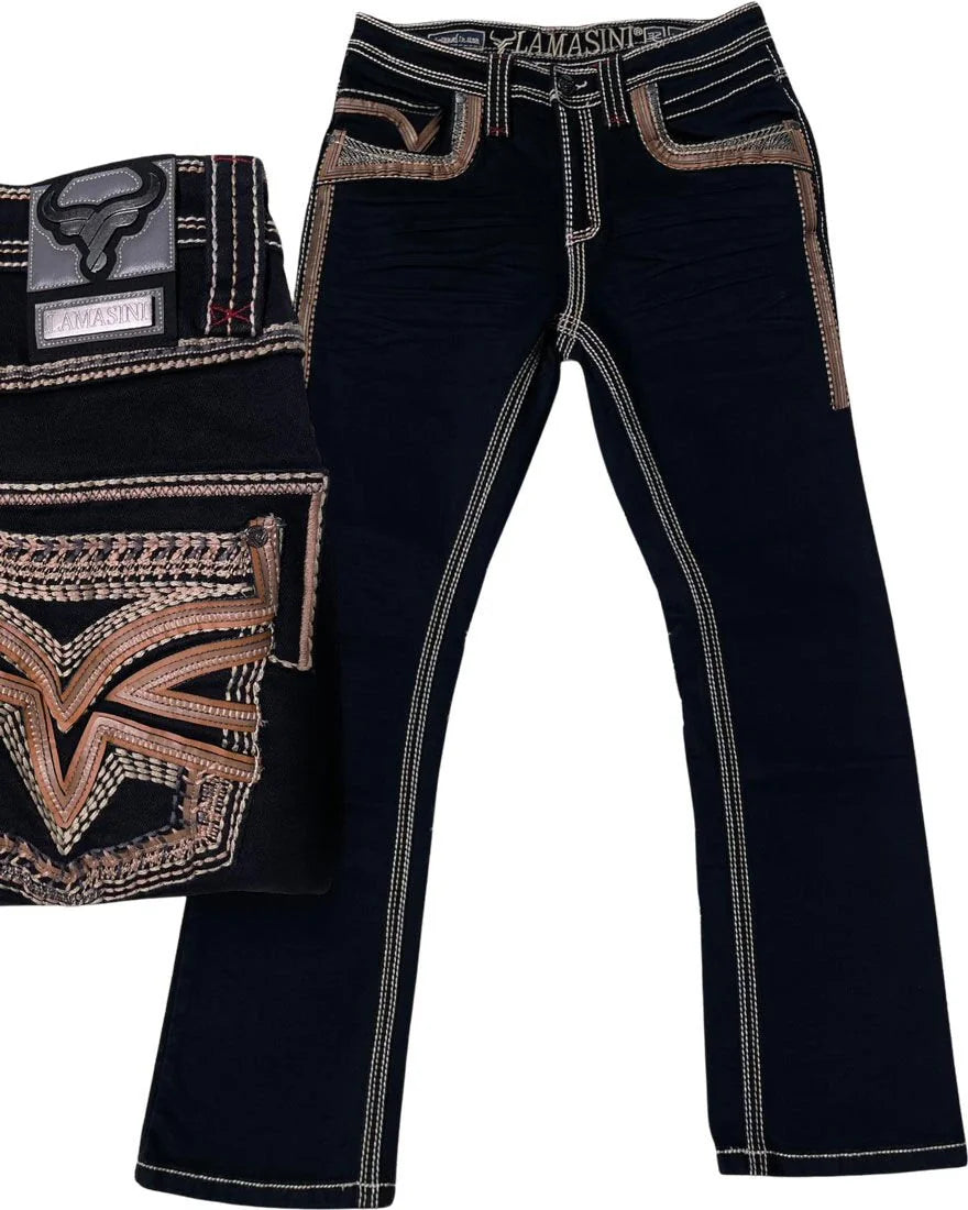 Men's Boot Cut Western Jeans – Stretch Denim Cowboy Pants – Black 12101