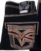 Men's Boot Cut Western Jeans – Stretch Denim Cowboy Pants – Black 12101