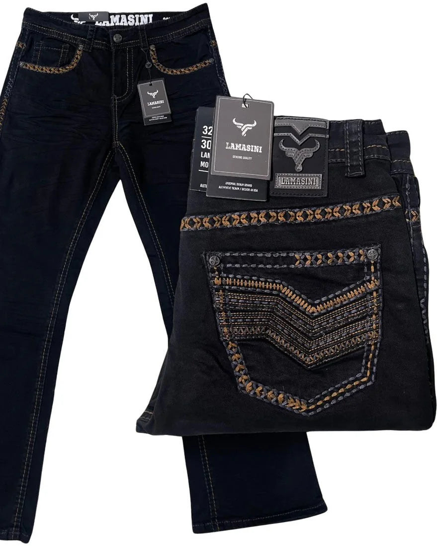 Men's Boot Cut Western Jeans – Stretch Denim Cowboy Pants – Black 1870