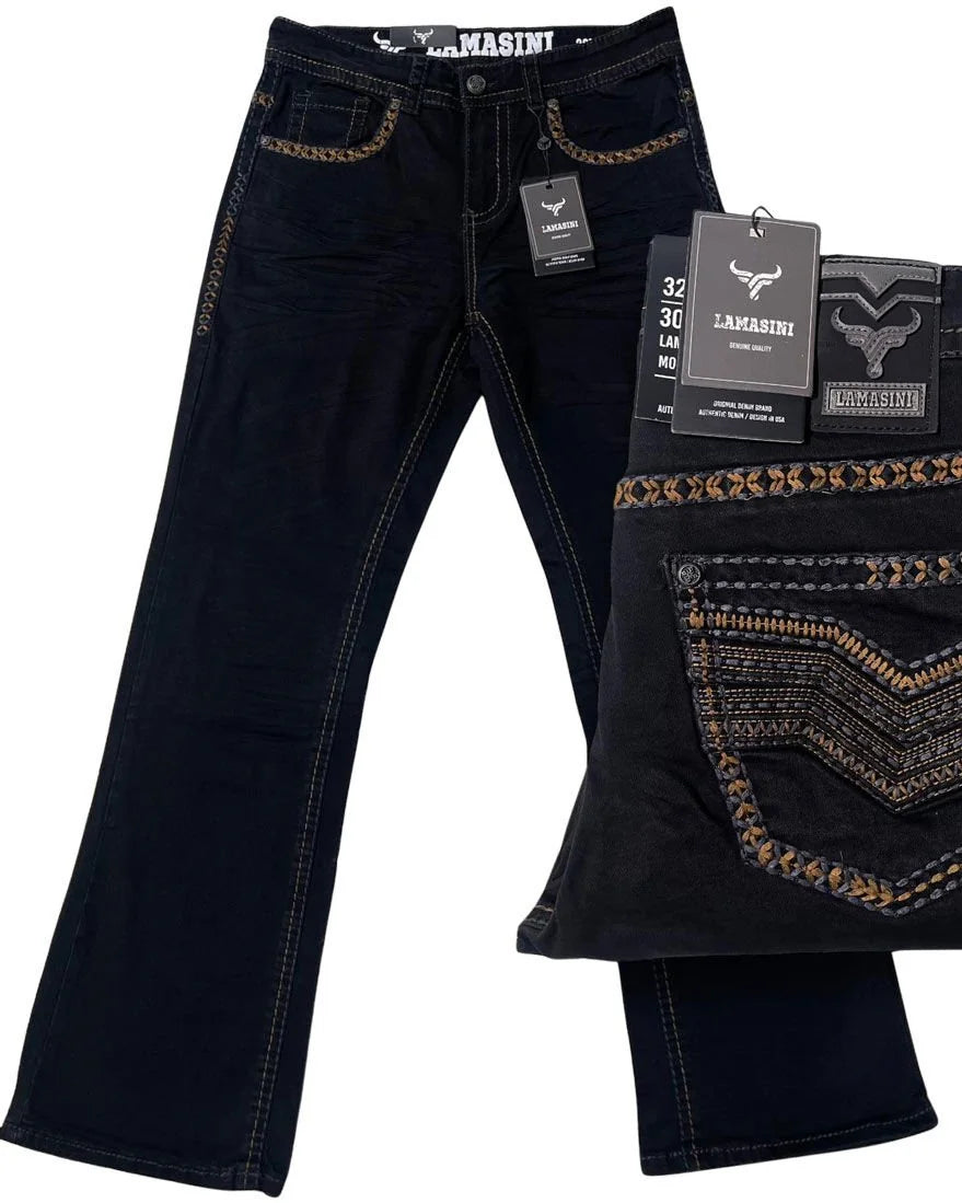 Men's Boot Cut Western Jeans – Stretch Denim Cowboy Pants – Black 1870