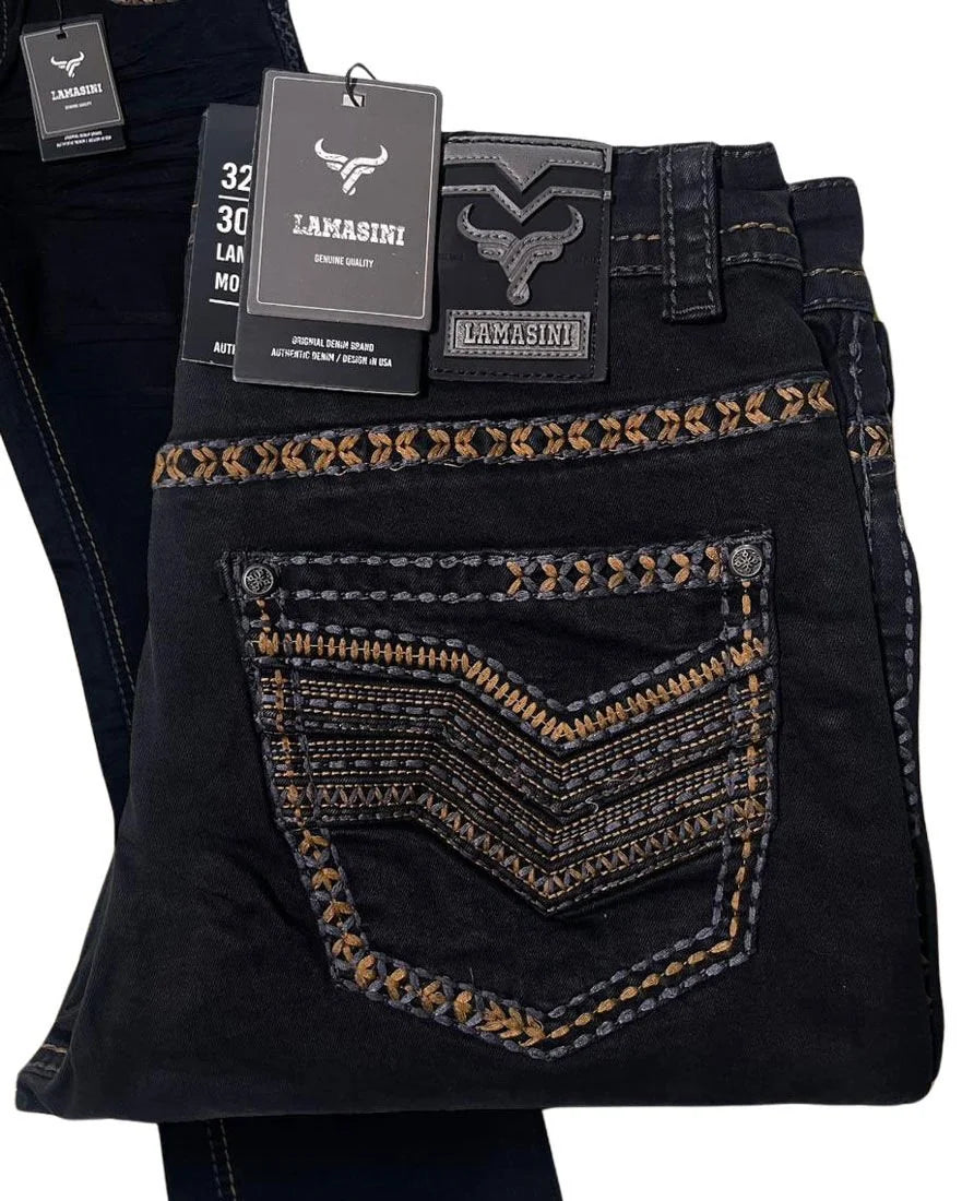 Men's Boot Cut Western Jeans – Stretch Denim Cowboy Pants – Black 1870