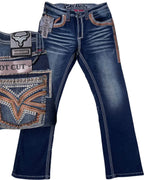 Men's Boot Cut Western Jeans – Stretch Denim Cowboy Pants – Dark Blue 12101