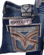 Men's Boot Cut Western Jeans – Stretch Denim Cowboy Pants – Dark Blue 12101