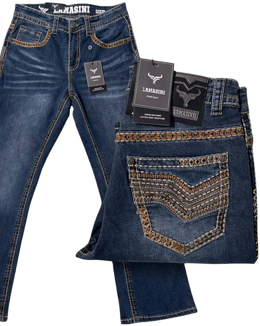 Men's Boot Cut Western Jeans – Stretch Denim Cowboy Pants – Dark Blue 1870