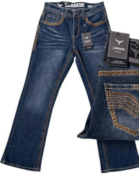 Men's Boot Cut Western Jeans – Stretch Denim Cowboy Pants – Dark Blue 1870