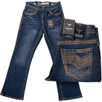 Men's Boot Cut Western Jeans – Stretch Denim Cowboy Pants – Dark Blue 1870