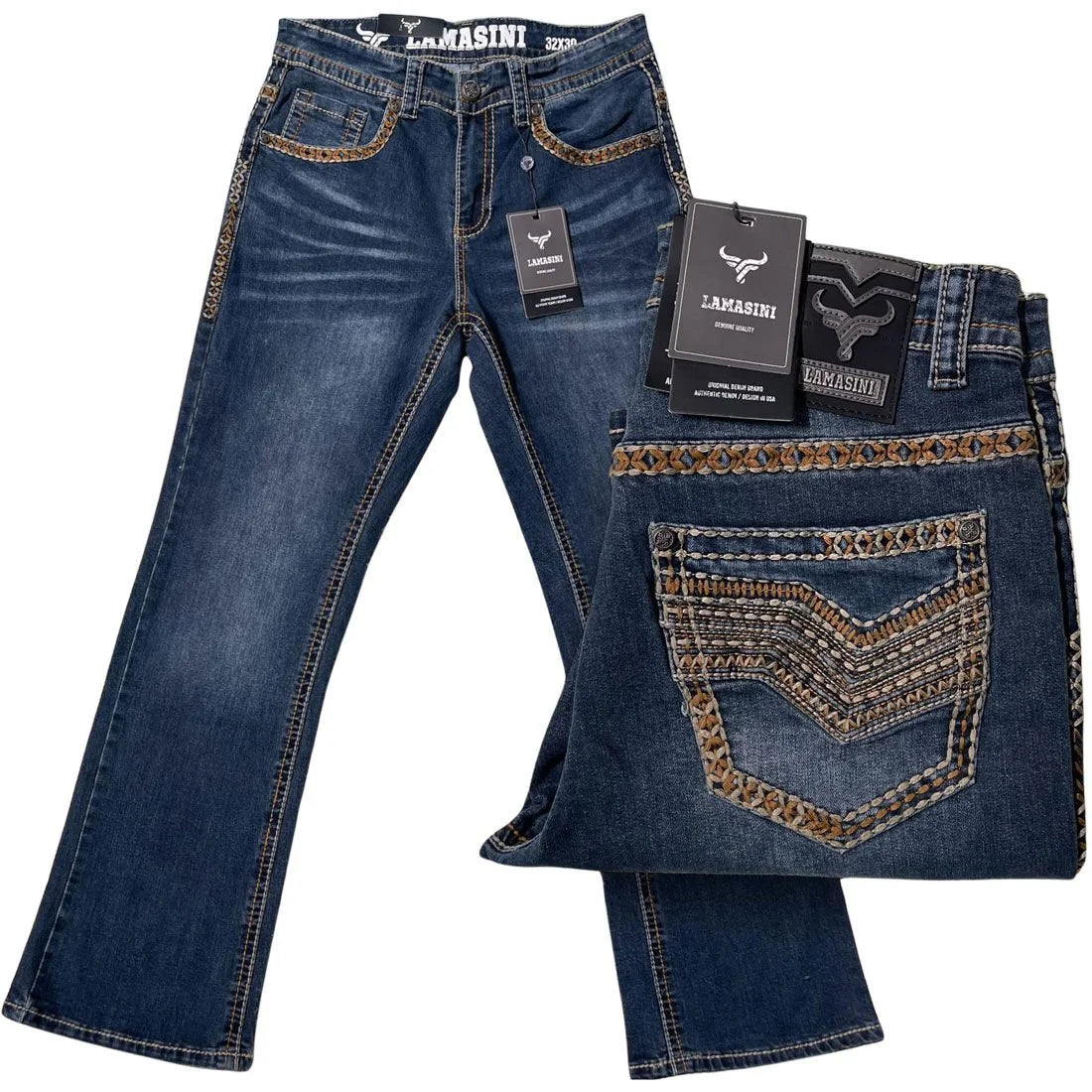 Men's Boot Cut Western Jeans – Stretch Denim Cowboy Pants – Dark Blue 1870