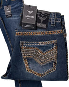 Men's Boot Cut Western Jeans – Stretch Denim Cowboy Pants – Dark Blue 1870