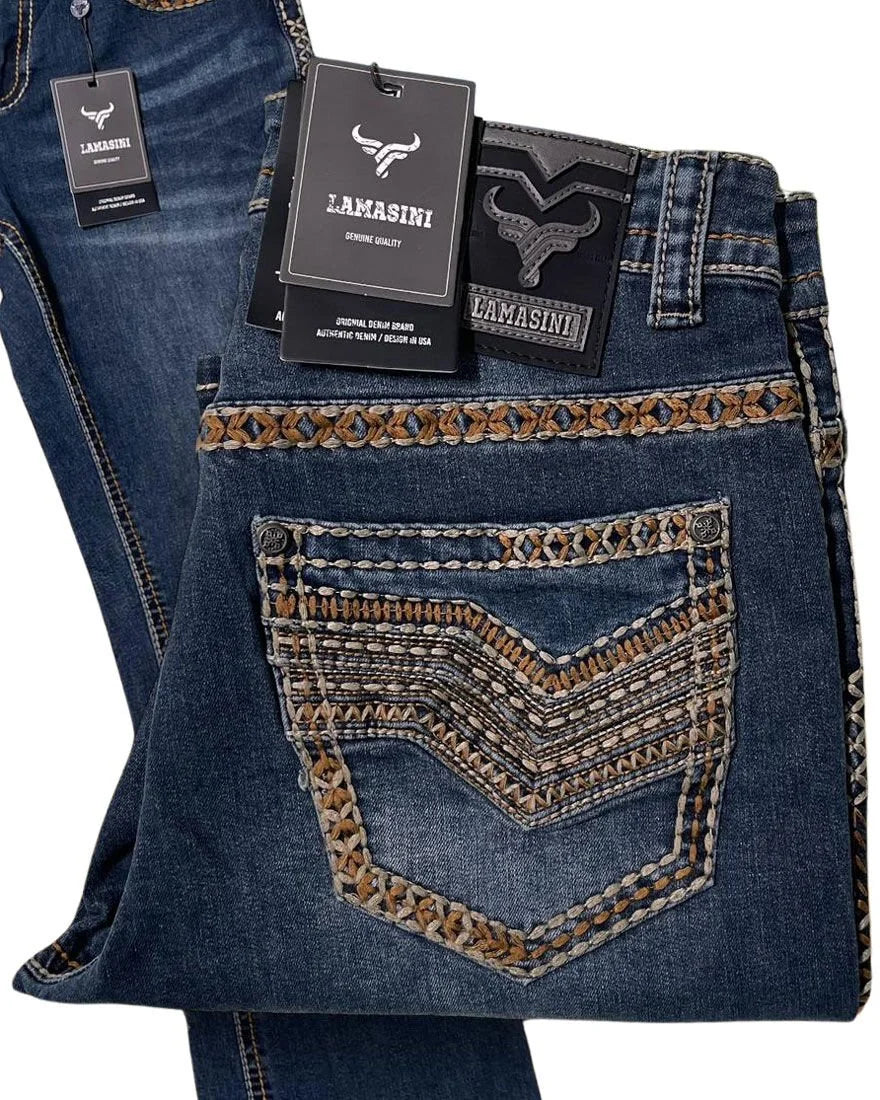 Men's Boot Cut Western Jeans – Stretch Denim Cowboy Pants – Dark Blue 1870