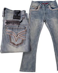 Men's Boot Cut Western Jeans – Stretch Denim Cowboy Pants – Light Blue 12101