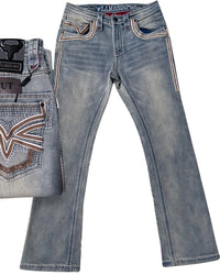 Men's Boot Cut Western Jeans – Stretch Denim Cowboy Pants – Light Blue 12101