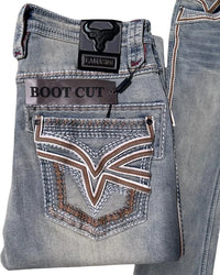 Men's Boot Cut Western Jeans – Stretch Denim Cowboy Pants – Light Blue 12101