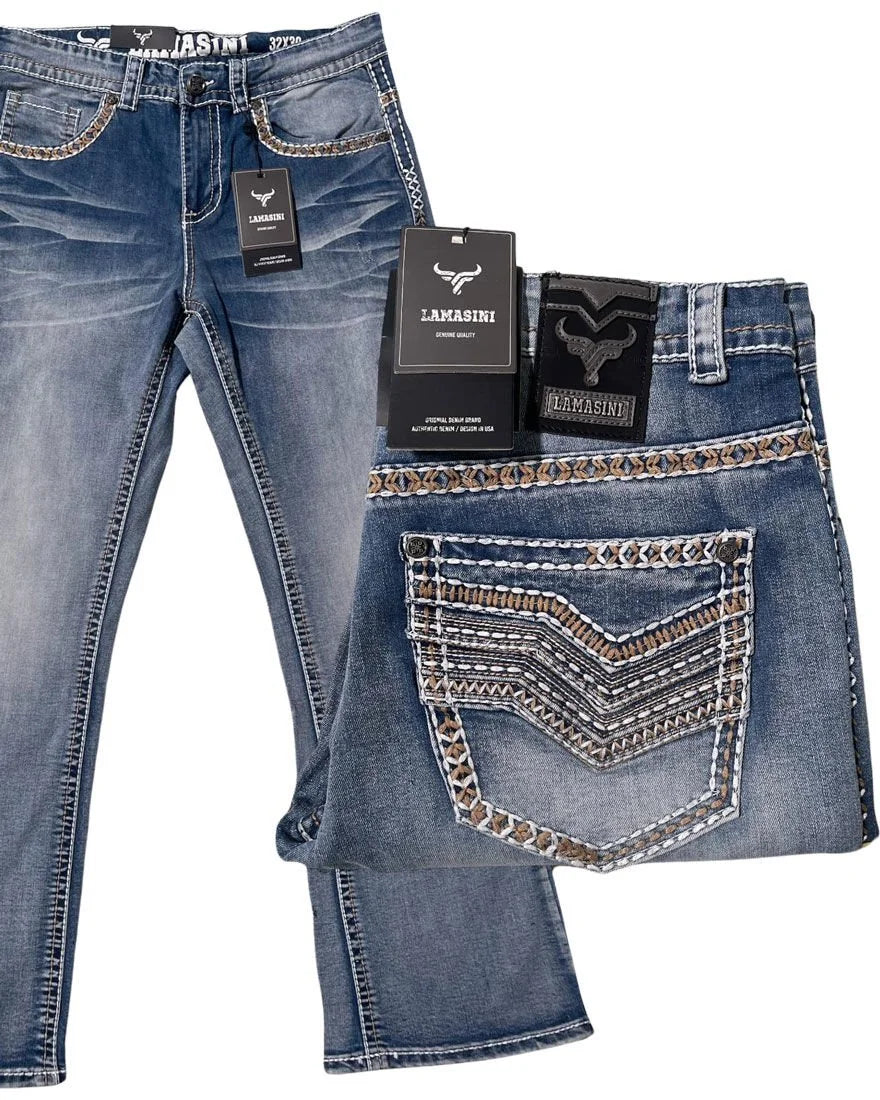 Men's Boot Cut Western Jeans – Stretch Denim Cowboy Pants – Light Blue 1870