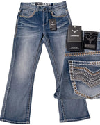 Men's Boot Cut Western Jeans – Stretch Denim Cowboy Pants – Light Blue 1870