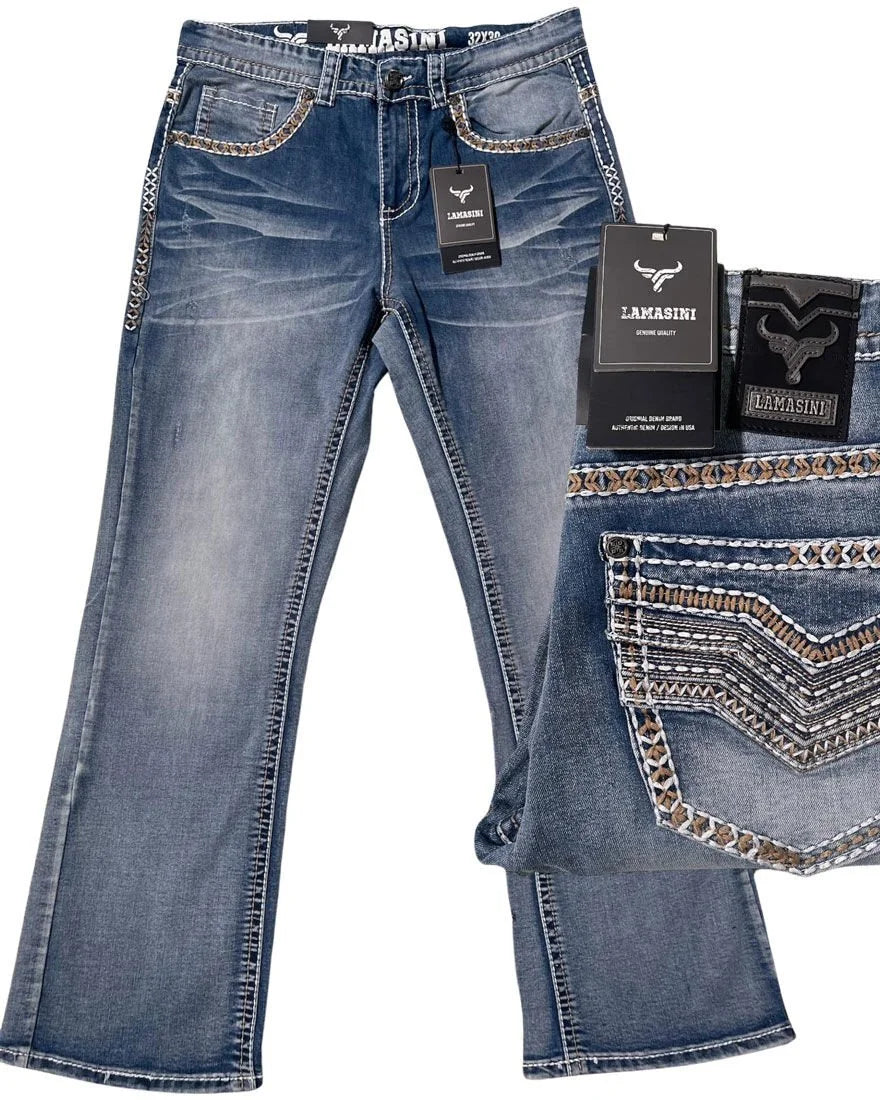 Men's Boot Cut Western Jeans – Stretch Denim Cowboy Pants – Light Blue 1870