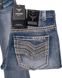 Men's Boot Cut Western Jeans – Stretch Denim Cowboy Pants – Light Blue 1870