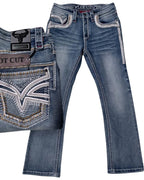 Men's Boot Cut Western Jeans – Stretch Denim Cowboy Pants – Medium Blue 12101