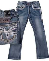 Men's Boot Cut Western Jeans – Stretch Denim Cowboy Pants – Medium Blue 12101