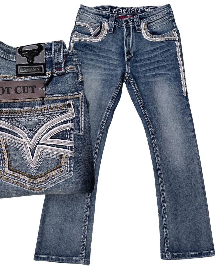Men's Boot Cut Western Jeans – Stretch Denim Cowboy Pants – Medium Blue 12101
