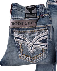 Men's Boot Cut Western Jeans – Stretch Denim Cowboy Pants – Medium Blue 12101