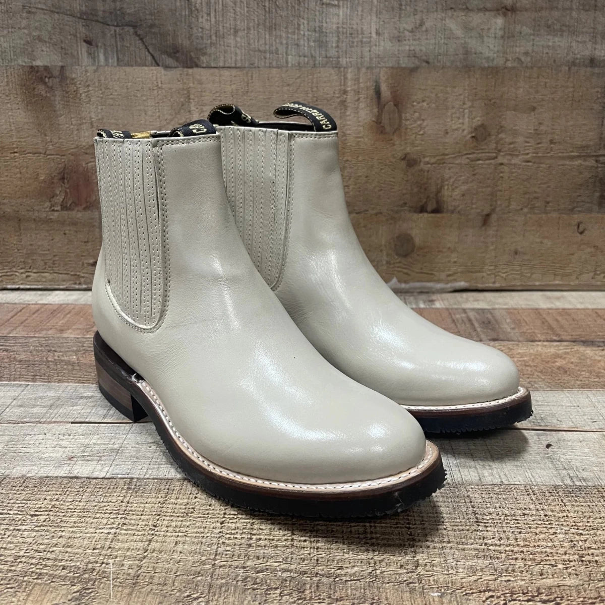 Men's Cowboy Pull On Ankle–Round Boots Rubber Sole Est. 250 Beige - OriginalWestern.com