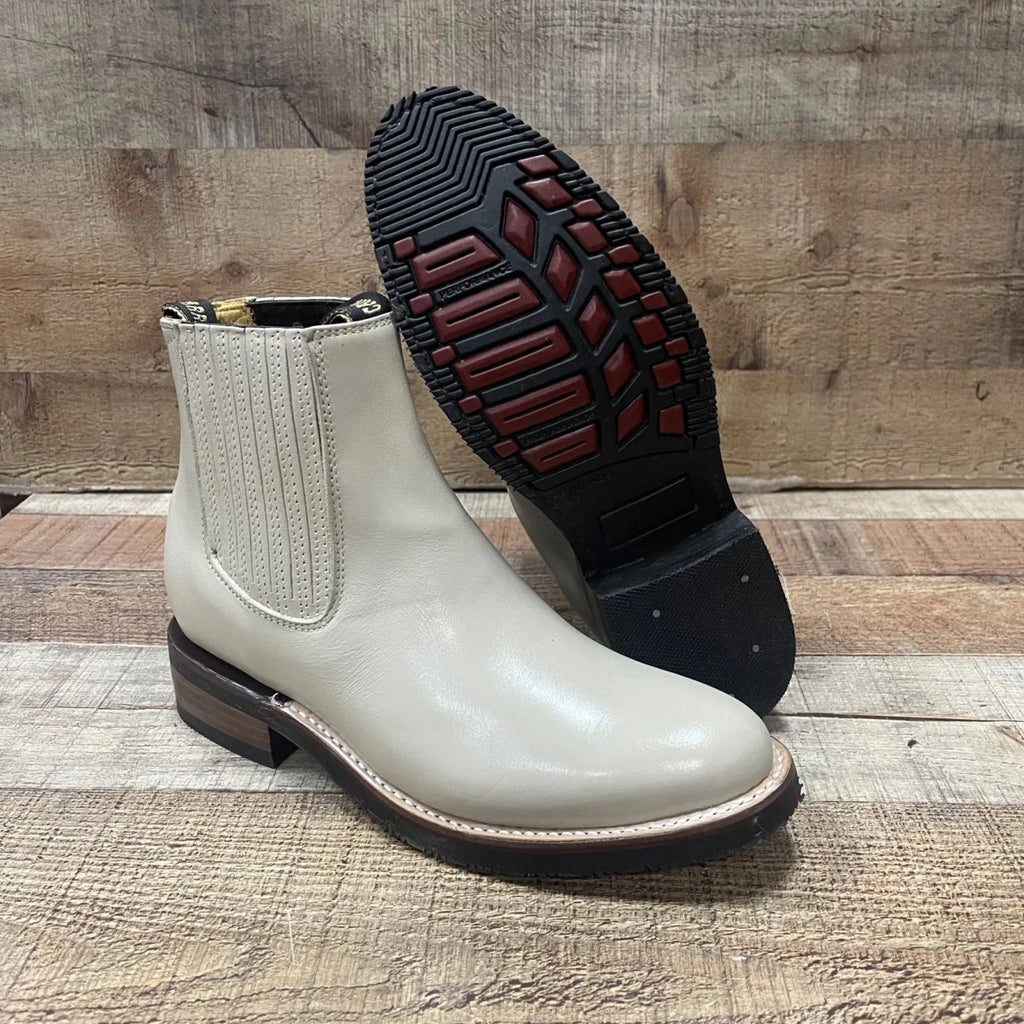 Men's Cowboy Pull On Ankle–Round Boots Rubber Sole Est. 250 Beige - OriginalWestern.com