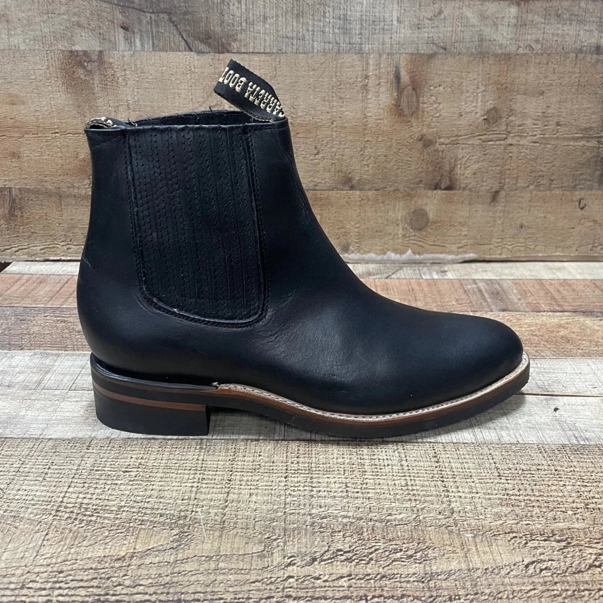 Men's Cowboy Pull On Ankle–Round Boots Rubber Sole Est. 250 Black - OriginalWestern.com