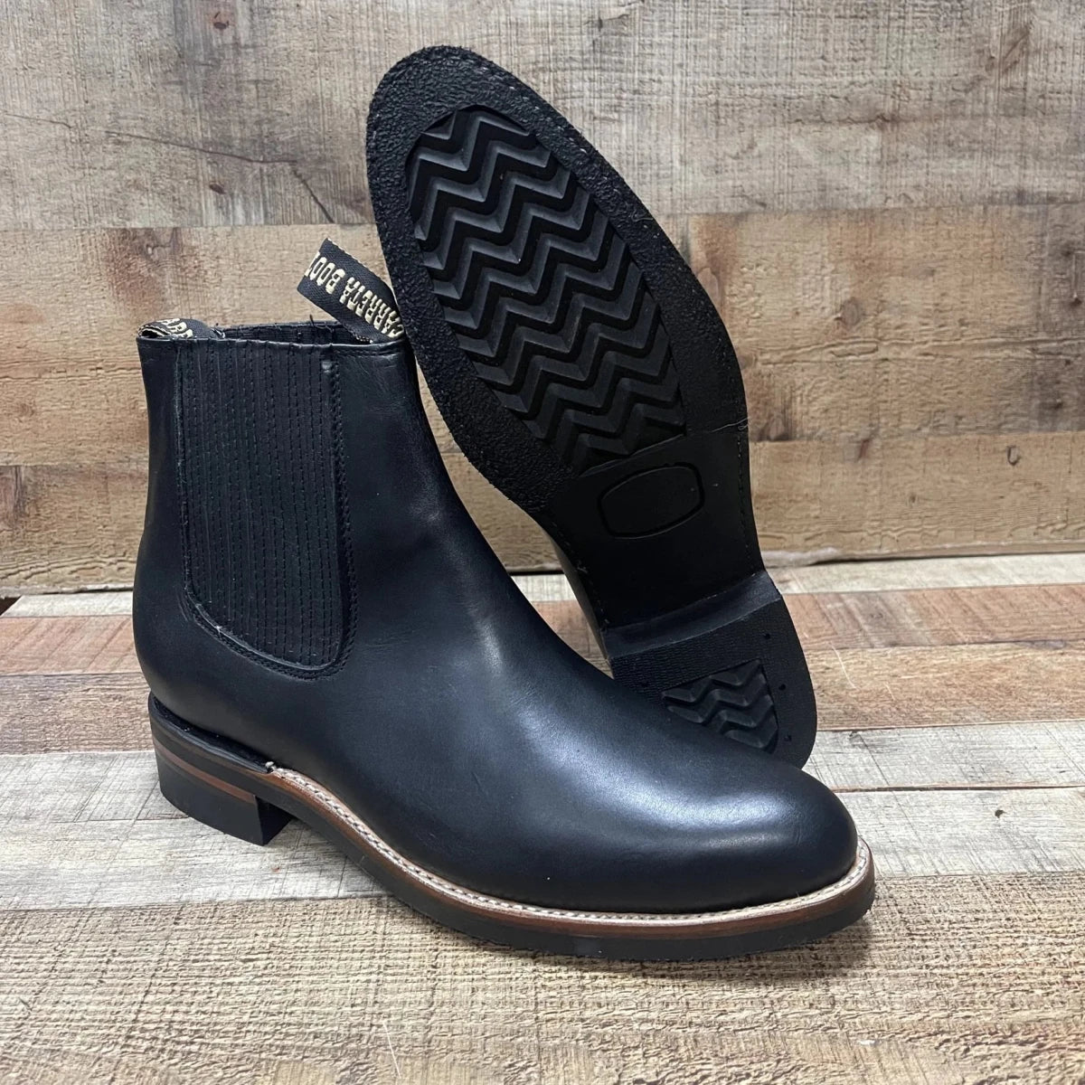 Men's Cowboy Pull On Ankle–Round Boots Rubber Sole Est. 250 Black - OriginalWestern.com