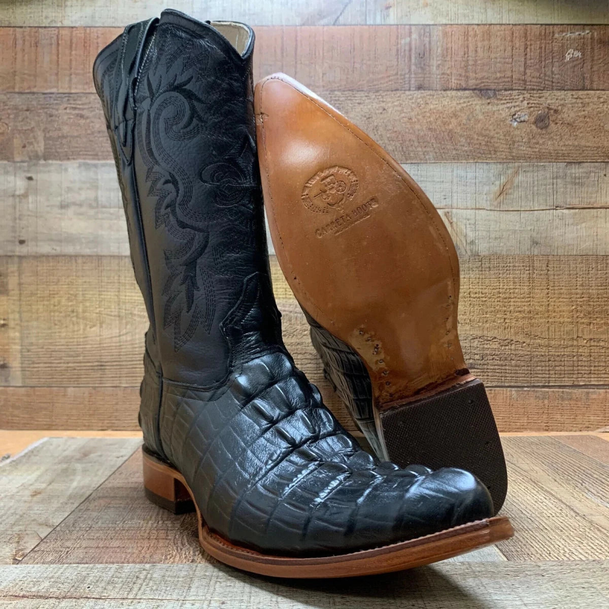 Men's Cowboy Western Exotic Cocodrile Print Pinted Toe Boot Est. 097 Black - OriginalWestern.com