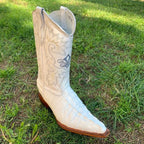 Men's Cowboy Western Exotic Cocodrile Print Pinted Toe Boot Est. 097 White - OriginalWestern.com