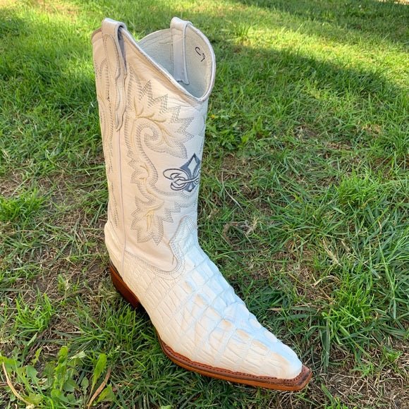 Men's Cowboy Western Exotic Cocodrile Print Pinted Toe Boot Est. 097 White - OriginalWestern.com