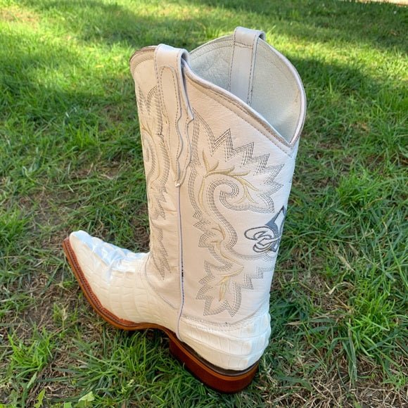 Men's Cowboy Western Exotic Cocodrile Print Pinted Toe Boot Est. 097 White - OriginalWestern.com