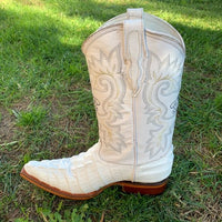 Men's Cowboy Western Exotic Cocodrile Print Pinted Toe Boot Est. 097 White - OriginalWestern.com
