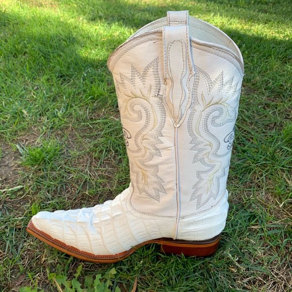 Men's Cowboy Western Exotic Cocodrile Print Pinted Toe Boot Est. 097 White - OriginalWestern.com