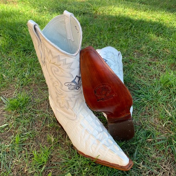 Men's Cowboy Western Exotic Cocodrile Print Pinted Toe Boot Est. 097 White - OriginalWestern.com