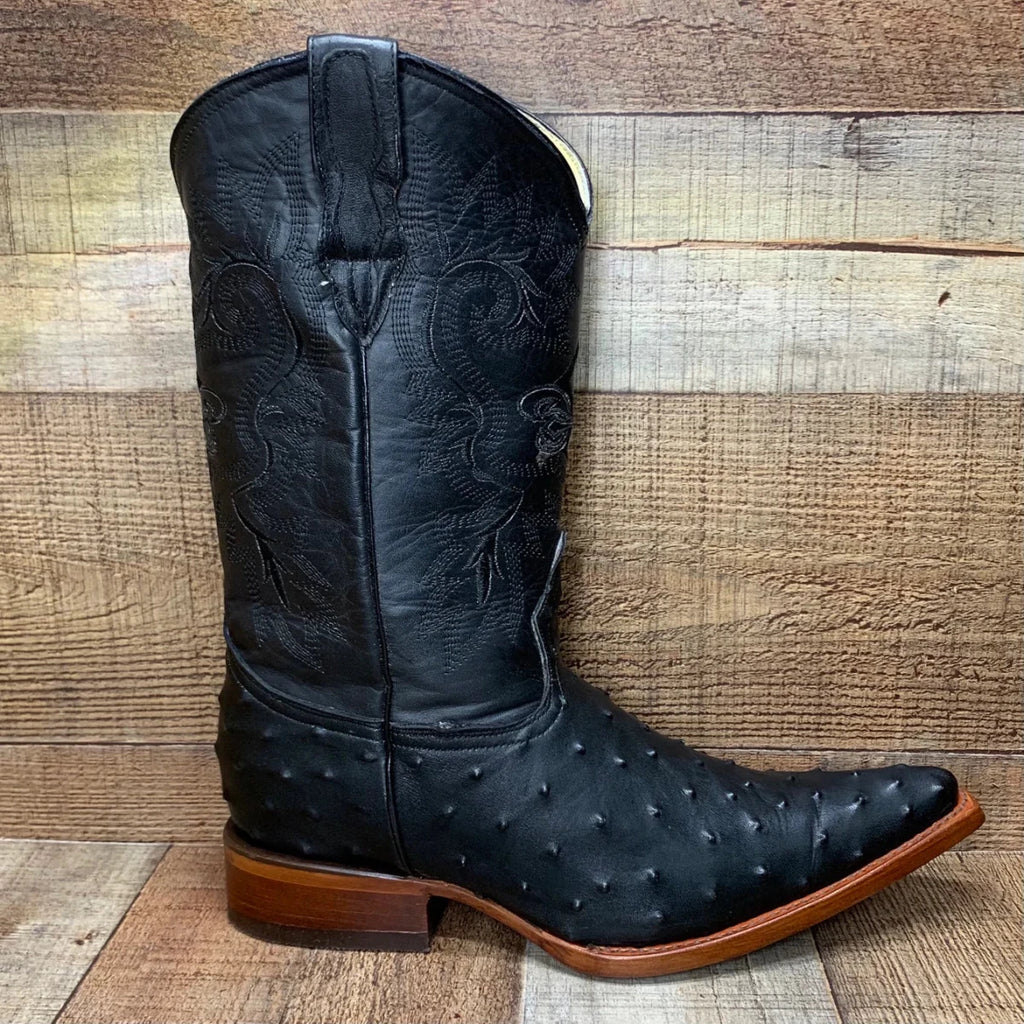 Men's Cowboy Western Exotic Ostrich Print Pointed Toe Boot Est. 097 Black - OriginalWestern.com