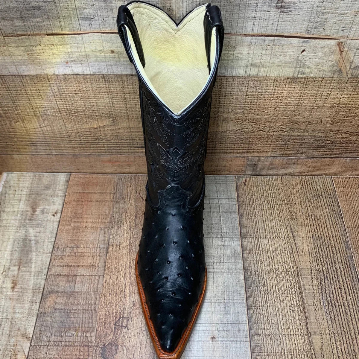 Men's Cowboy Western Exotic Ostrich Print Pointed Toe Boot Est. 097 Black - OriginalWestern.com