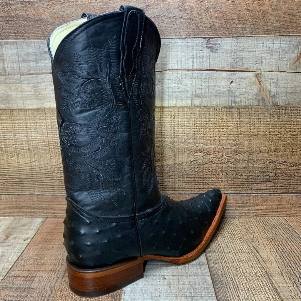 Men's Cowboy Western Exotic Ostrich Print Pointed Toe Boot Est. 097 Black - OriginalWestern.com