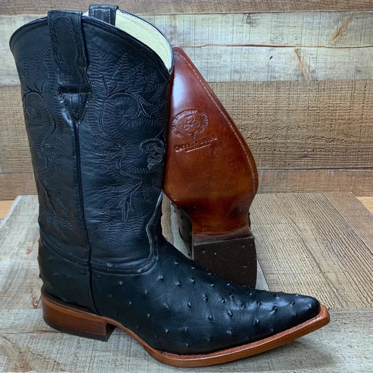 Men's Cowboy Western Exotic Ostrich Print Pointed Toe Boot Est. 097 Black - OriginalWestern.com