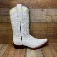 Men's Cowboy Western Exotic Ostrich Print Pointed Toe Boot Est. 097 White - OriginalWestern.com