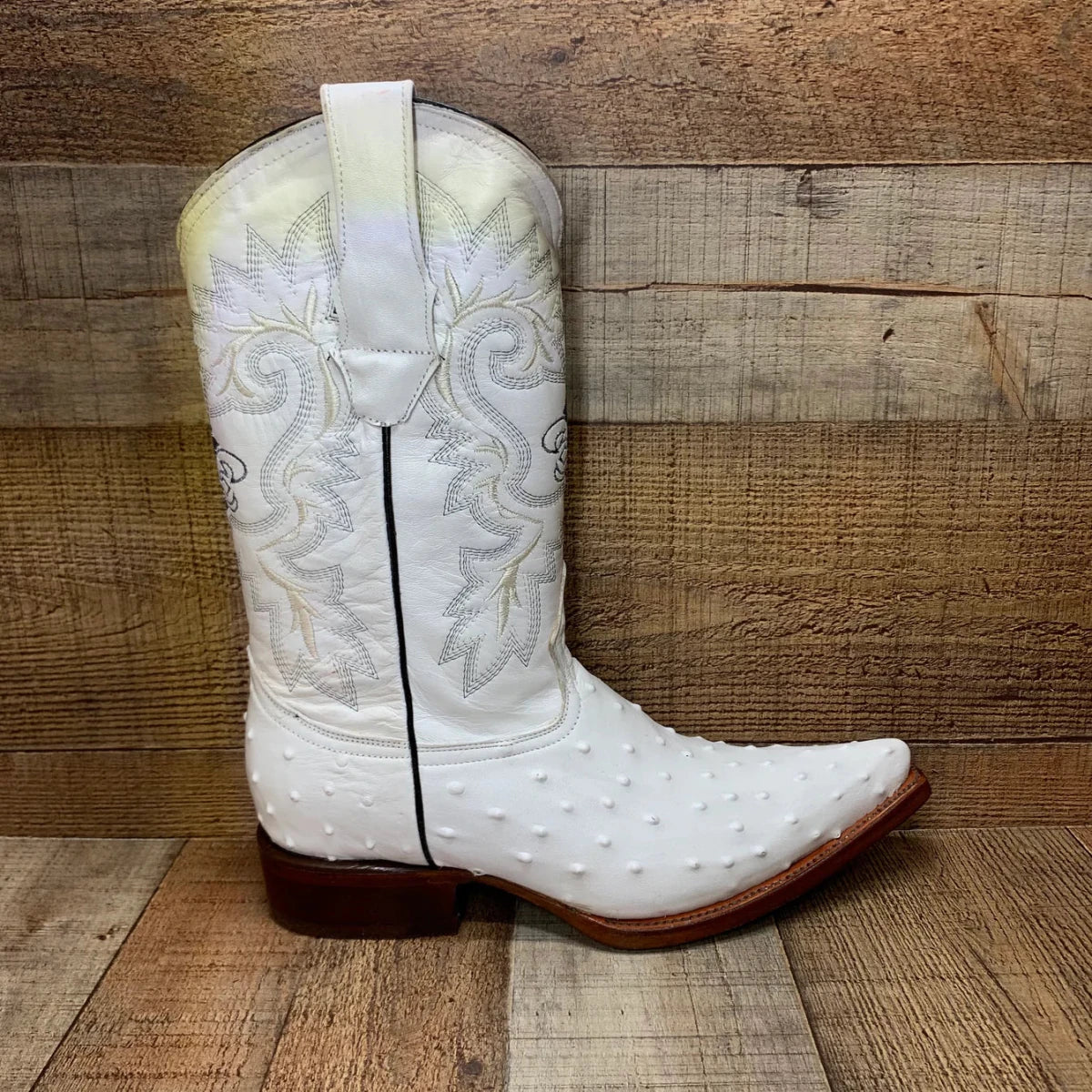 Men's Cowboy Western Exotic Ostrich Print Pointed Toe Boot Est. 097 White - OriginalWestern.com
