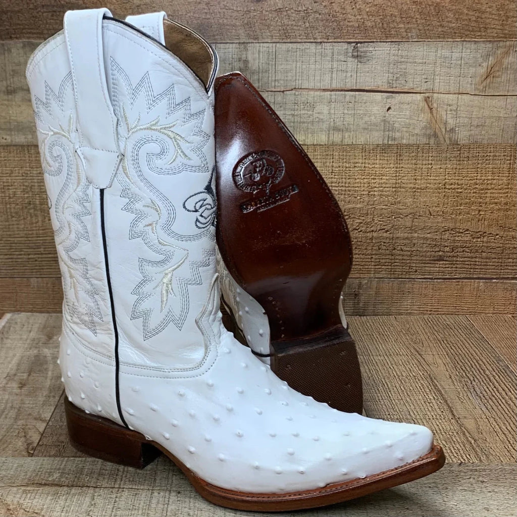 Men's Cowboy Western Exotic Ostrich Print Pointed Toe Boot Est. 097 White - OriginalWestern.com