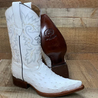 Men's Cowboy Western Exotic Ostrich Print Pointed Toe Boot Est. 097 White - OriginalWestern.com