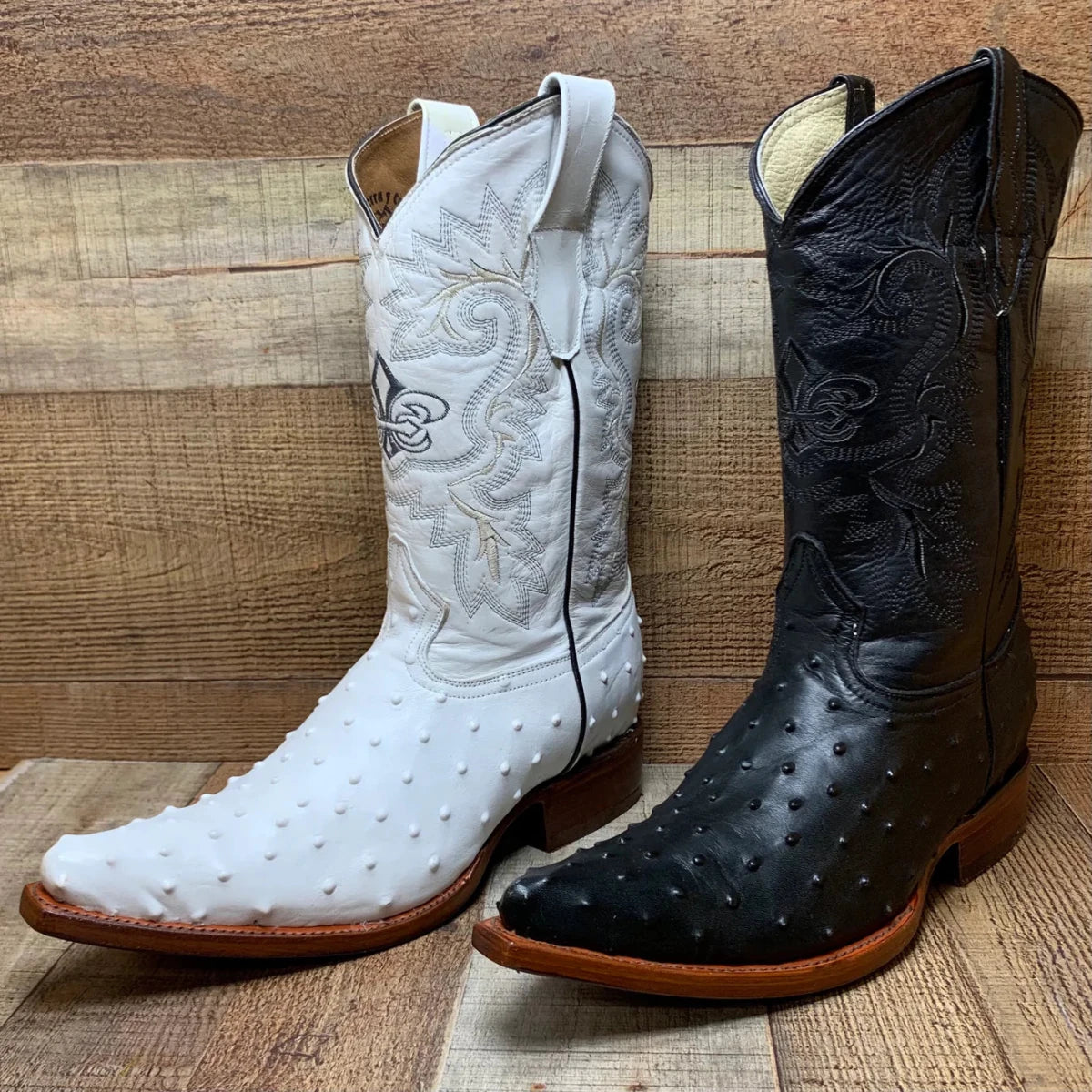 Men's Cowboy Western Exotic Ostrich Print Pointed Toe Boot Est. 097 White - OriginalWestern.com