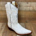 Men's Cowboy Western Exotic Ostrich Print Pointed Toe Boot Est. 097 White - OriginalWestern.com