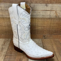 Men's Cowboy Western Exotic Ostrich Print Pointed Toe Boot Est. 097 White - OriginalWestern.com