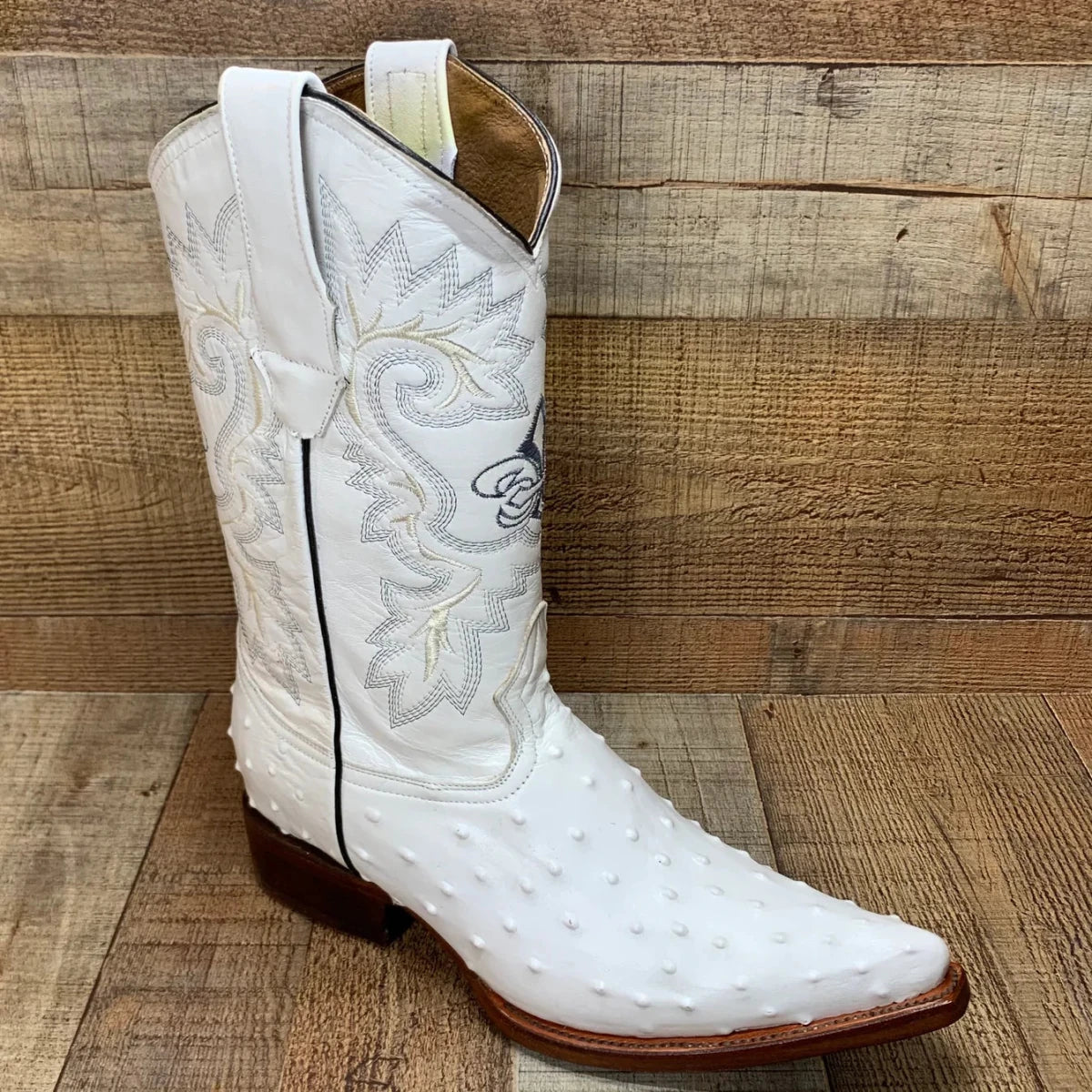 Men's Cowboy Western Exotic Ostrich Print Pointed Toe Boot Est. 097 White - OriginalWestern.com